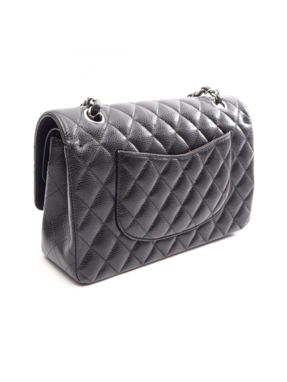 Chanel Shoulder Bag Quilted Double Flap Black Caviar Leather Chain